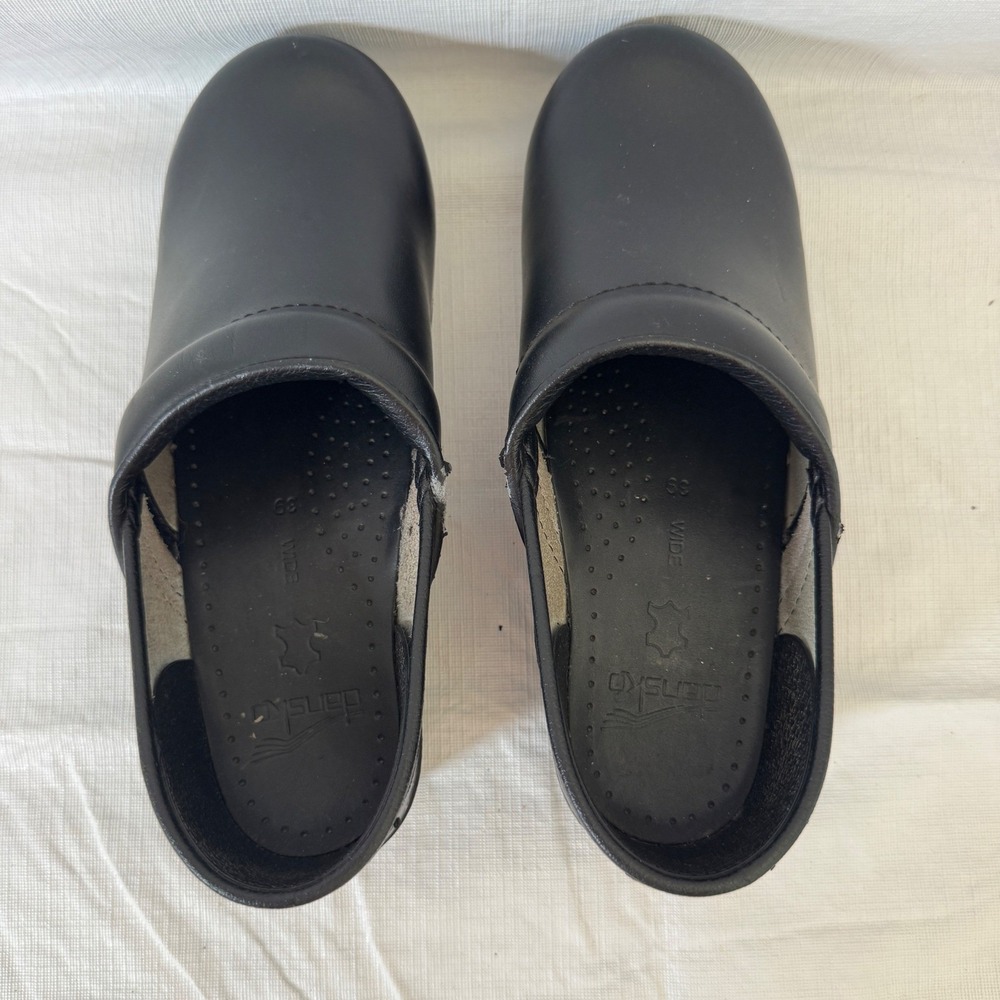 Dansko Professional Black Box Leather Clogs Women 39 Wide - Picture 4 of 10